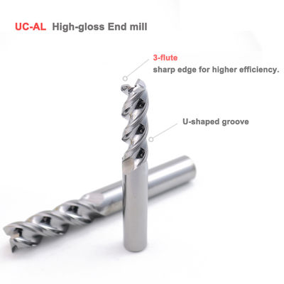 คาร์ไบด์ U-Groove End Mill สําหรับอะลูมิเนียม 3 ฟลอยต์ DLC ผิวเคลือบ